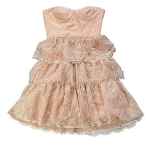 BCBG Max Azria pink lace strapless cupcake dress